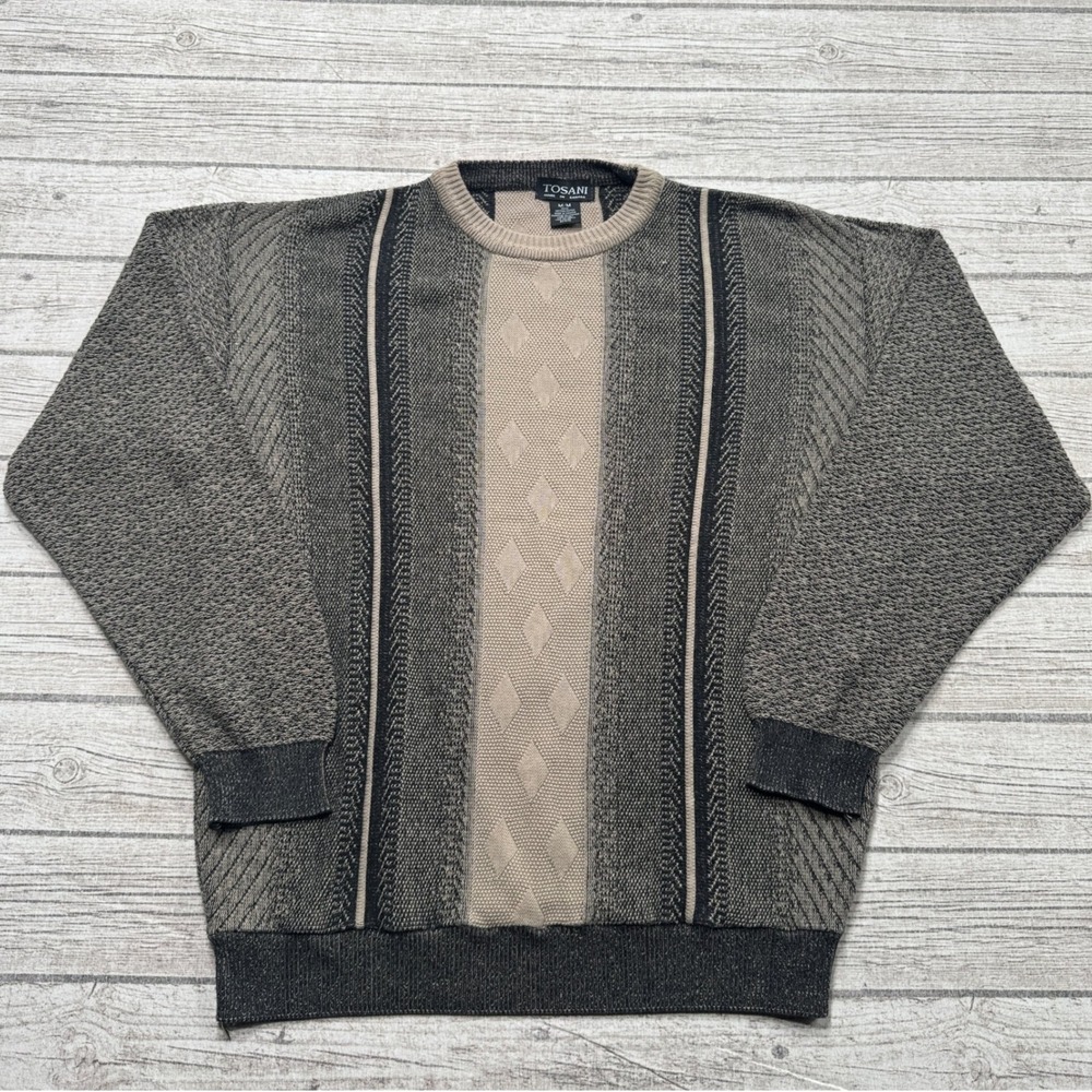 Tosani Sweater Men's Medium Brown Gray 3D Cable Knit Textured Pullover Canada